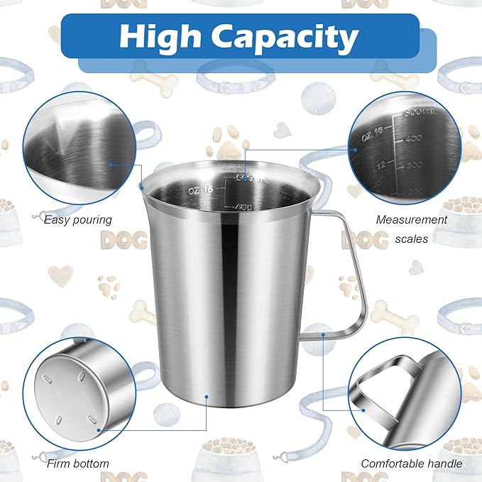 2 Cup Dog Food Scoop 304 Stainless Steel Dog Food Measuring Cups Pet Food Measuring Cups Scoop for Dog,Cat or Bird Food, Injection Molded and Dishwasher Safe