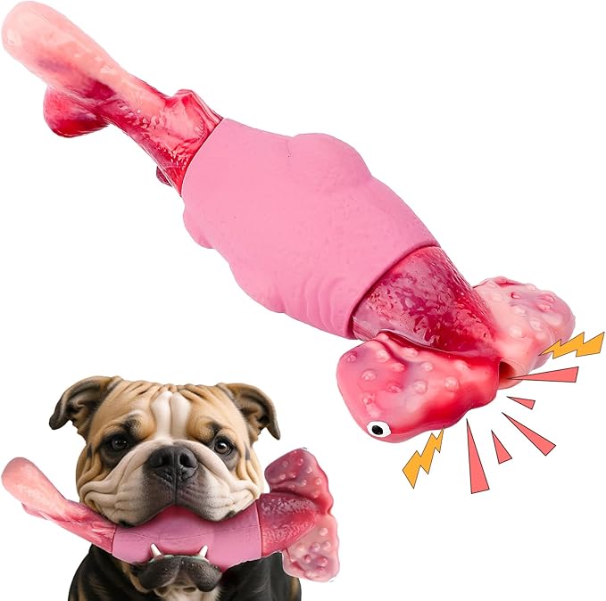 Dog Toys for Aggressive Chewers, Interactive Dog Chew Toy for Large Dogs, Indestructible Squeaky Toys to Keep Them Busy, Tough Toy for Medium/Large Breed Dogs Pink