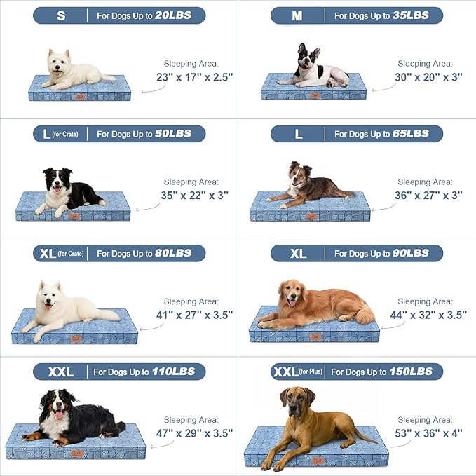 Outdoor Orthopedic Dog Bed, Waterproof Dog Bed for Large Dogs 36x27 Inch, Egg Crate Foam Pet Mat with Washable Removable Oxford Cooling Cover, White Blue