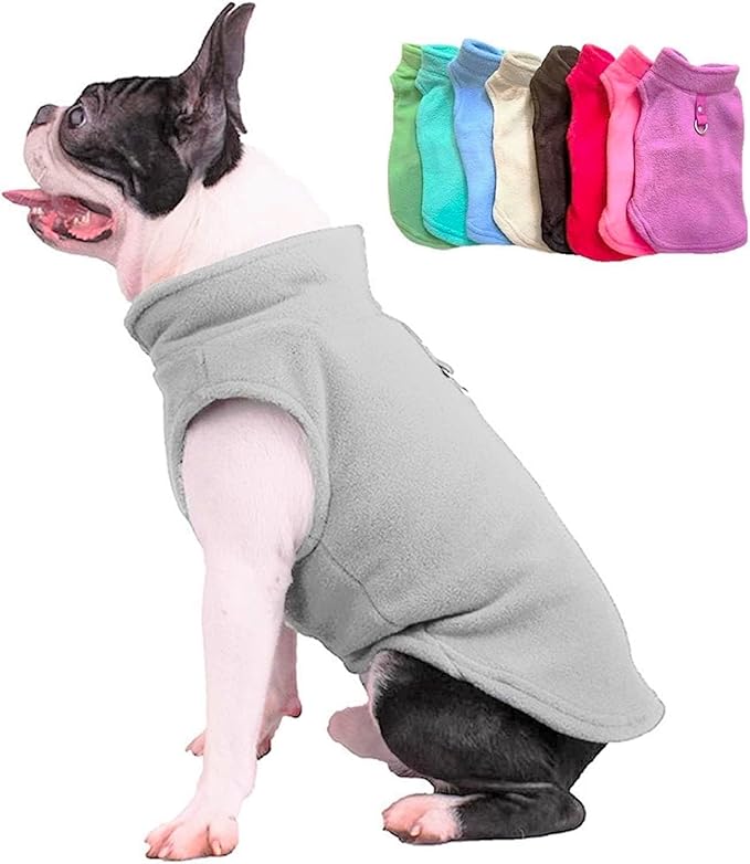 JACKO & CO - Fleece Vest Dog Sweater with Leash Ring - Soft, Warm & Lightweight Pullover Coat for Small & Medium Dogs, Puppies & Cats - Cozy Fall/Winter/Spring Pet Jacket (Grey, Small 4-6lbs)