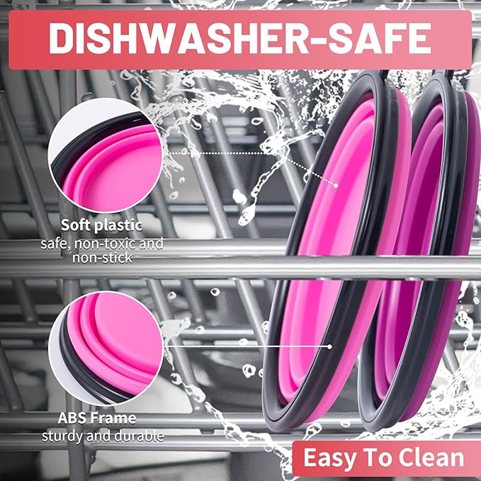 SLSON Dog Bowls Pet Collapsible Bowl with Cover Lids,2 Pack Dog Travel Bowls Portable Foldable Cat Water Dish Bowl for Pets Walking Parking Camping (Pink and Purple, Small)