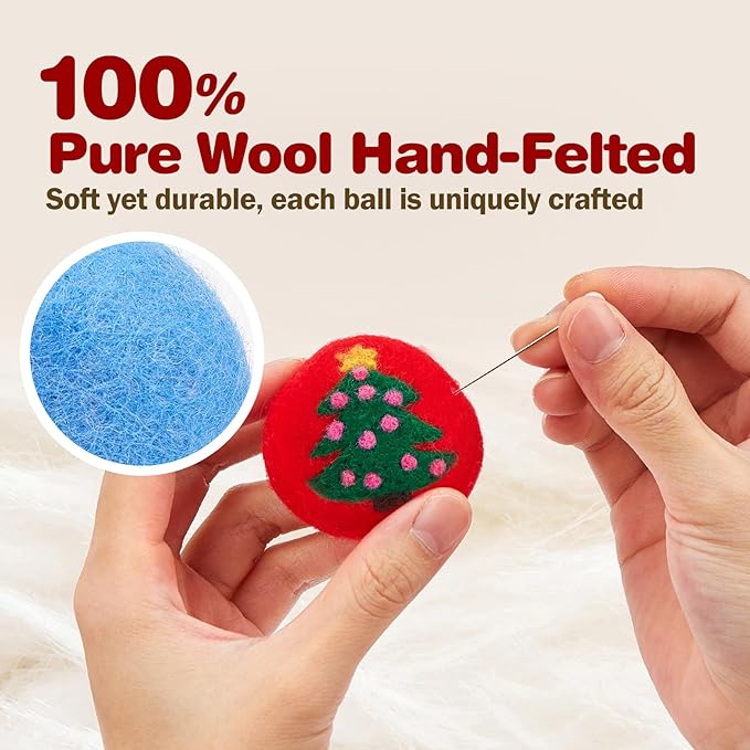 FOFOS Wool Cat Balls 9 Pcs Christmas Cat Toys Balls Hand Felted Wool Cat Toys Kitten Exercise Toys for Indoor Cats 1.7 Inches
