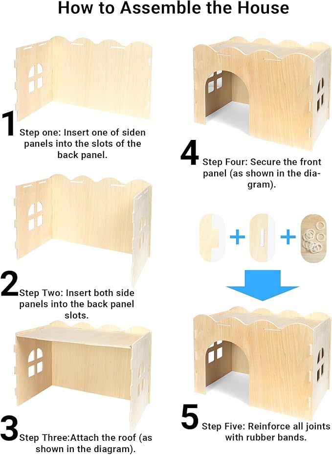 Rabbit Hideout, Natural Wooden Chew Proof Hideaway Hut for Small Pets (Wood, Rabbit)