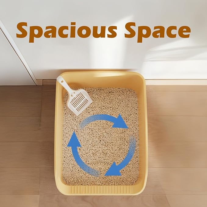 Large Cat Litter Box with High Sides,Cat Boxes for Indoor Cats,Cat Litter Pan for Kitty,Litter Box with Low Entry,Anti-Splashing,Easy to Clean (Yellow)