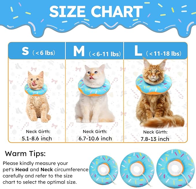 Cat Cone Collar Soft, Cat Recovery Collar for Wound Healing Cute Cat Donut Adjustable Cat Cones to Stop Licking Comfortable Lightweight Neck Elizabethan Collars for Cats Kittens After Surgery