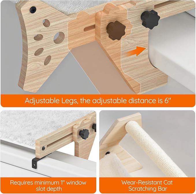 HOOBRO Cat Window Perch Set of 2, Cat Window Hammock with Soft Plush, Cat Window Seat with Support Legs for Indoor Use, Cat Beds for Window and Floor, Natural NL44CS03