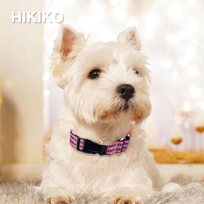 Hikiko Martingale Dog Collars Reflective Nylon Dog Collar with Quick Release Buckle Adjustable Training No Slip Dog Collar (Large, Cherry Pink)