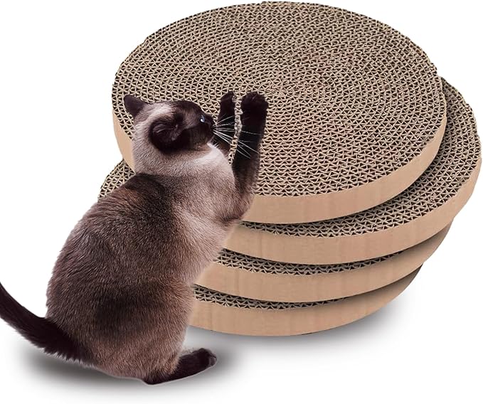 Extra Large Round Cat Scratcher Refill Pads - 15.7 Inch Diameter, 1 Inch Thick, Cardboard Scratching Board Replacement for Cats, 4 Pack