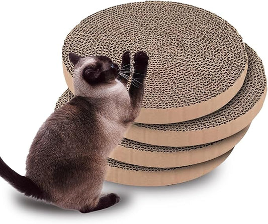 Extra Large Round Cat Scratcher Refill Pads - 15.7 Inch Diameter, 1 Inch Thick, Cardboard Scratching Board Replacement for Cats, 4 Pack
