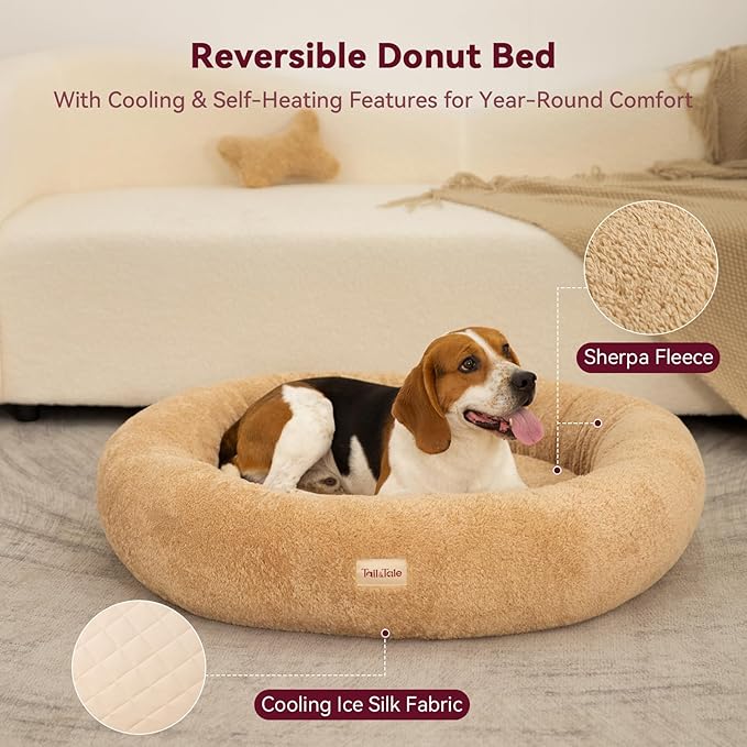 Self-Warming Calming Donut Dog Bed for Small Dogs & Cats – Orthopedic Memory Foam Round Pet Bed for Anxiety Relief & Joint Support, Waterproof Liner, Washable Removable Cover, Non-Slip Bottom
