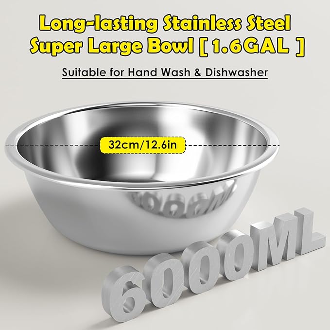 1.6Gallon Elevated Dog Water Bowl for Large Dogs, Height Adjustable (10-17.8in) Raised Stainless Steel Bowl with Spill-Proof Mat & Sturdy Metal Stand, Easy-Clean Feeder for Indoor/Outdoor Use