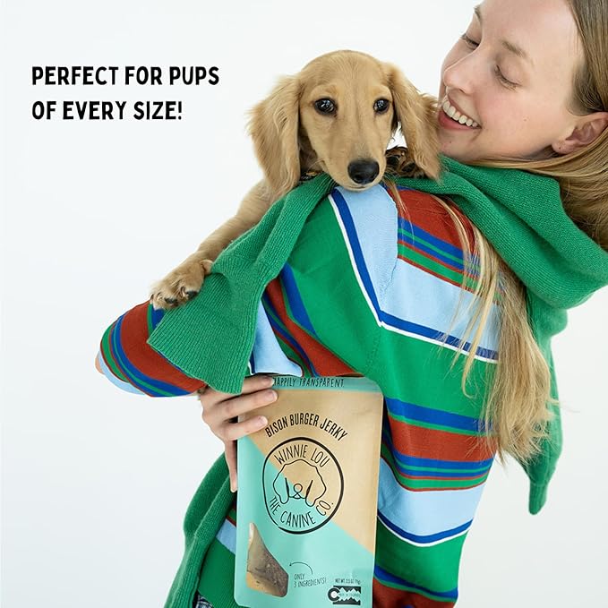 Winnie Lou Bison Burger Jerky Dog Treats – Limited Ingredient, Human Grade, Training Treats for Small, Medium & Large Dogs, Made in USA (1 Pack)