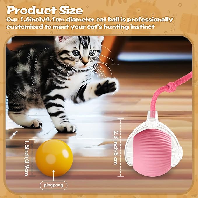 luseyfj Interactive Cat Ball Toys for Indoor Cats, Peppy Pet Ball, 2025 Upgraded Automatic Kitten Toy for Bored Indoor Adult Cat, 360°Smart Rolling Toy (Pink)