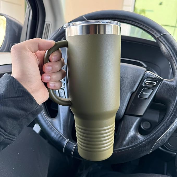 LaserGram 40oz Vacuum Insulated Travel Mug with Handle, Chihuahua Dog, Personalized Engraving Included (Dark Blue)