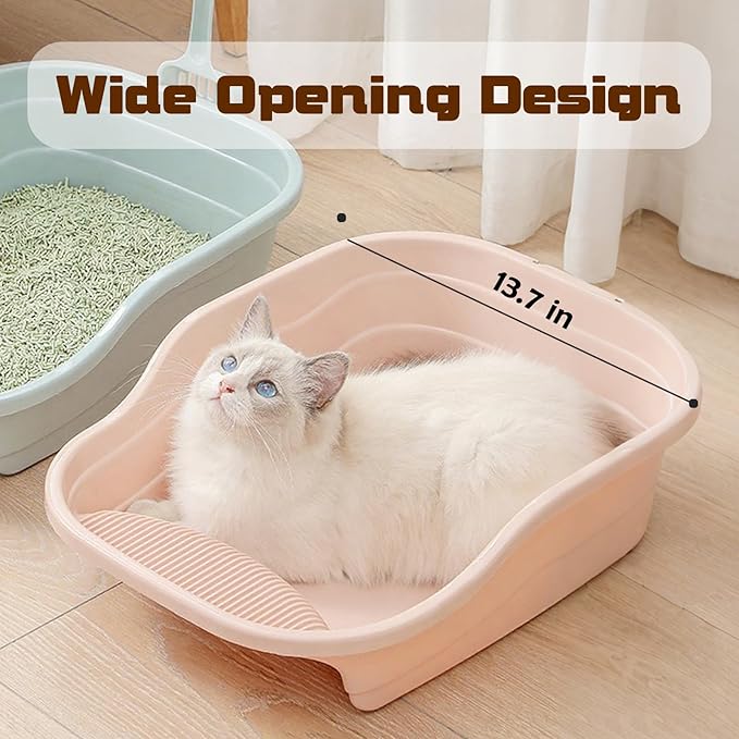 Small Cat Litter Box with High Sides,Cat Boxes for Indoor Cats,Cat Litter Pan for Kitty,Litter Box with Low Entry,Non-Slip Pedal,Easy to Clean,Anti-Splashing (Purple)