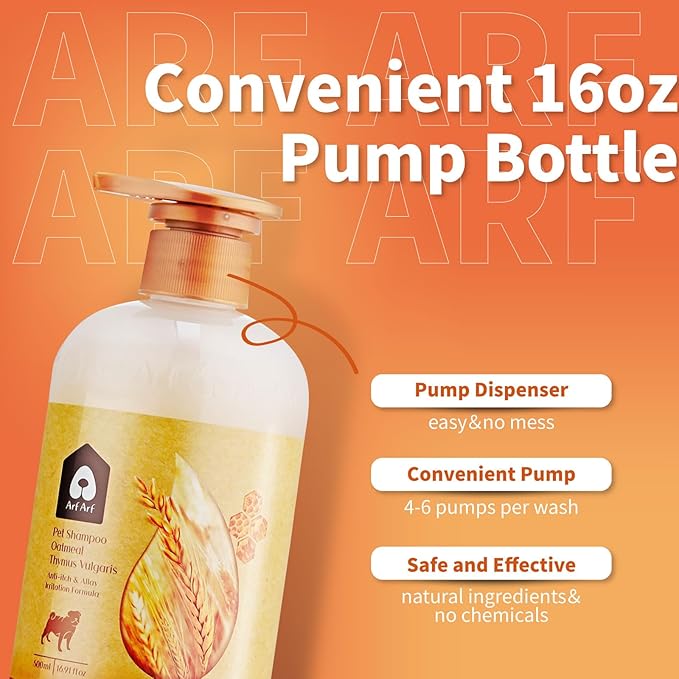 Arf Arf Silky Dog Shampoo for Dry, Itchy, Sensitive Skin - Soothing Oatmeal & Honey Formula for a Salon-Quality Smooth Coat - Gentle Puppy & Dog Wash for All Breeds - Fresh Scent, 16oz