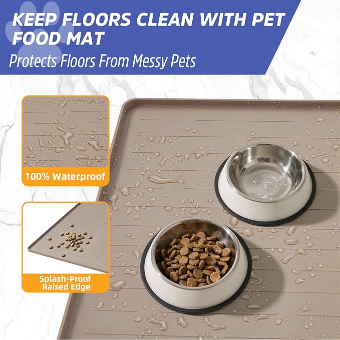 Large Dog Mats for Food and Water, 40"x30" Waterproof Pet Food Mats for Floor Nonslip Silicone Bowl Mats with Raised Edges