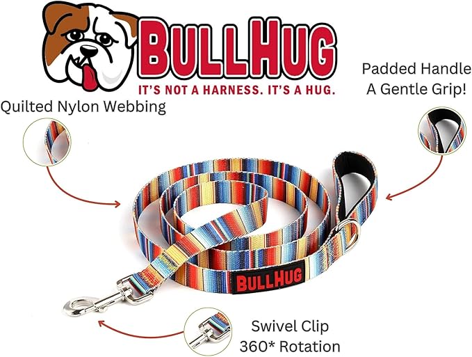 BULLHUG 6 FT Leash With Padded Handle for Bulldogs, French Bulldogs, Pugs & All Breeds - Perfect for Walking, Training Lead (Fiesta)
