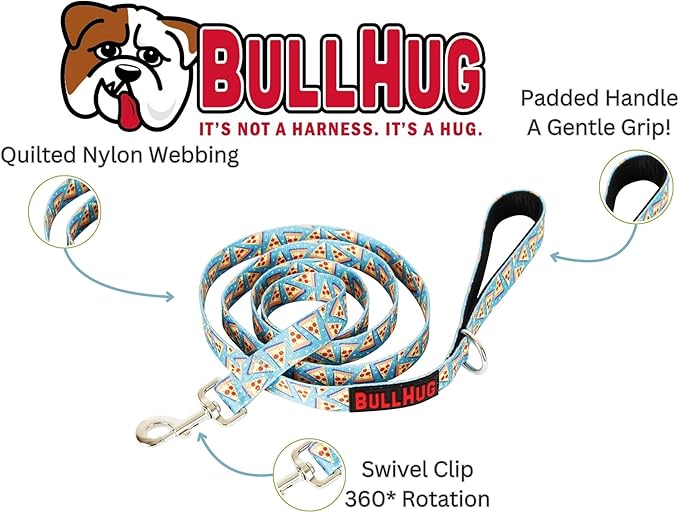 BULLHUG 6 FT Bulldog Leash with Padded Handle. Perfect for Bulldogs, French Bulldogs, Pugs & All Breeds. Leashes for Walking, Training Lead for Bulldogs (Pizza)