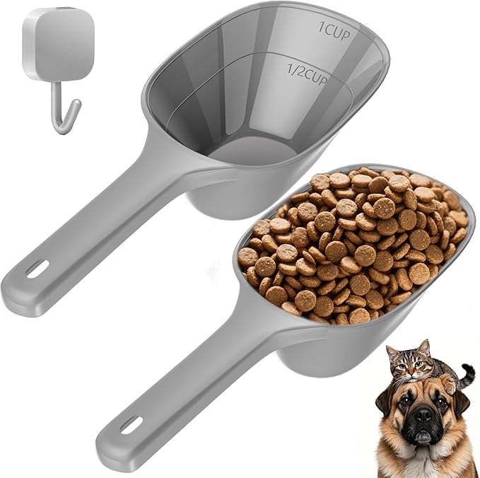 Small Food Scoop 2 PACK,1 Cup Capacity Dog Food Scoop With Measuring Lines For Dog, Puppy and Cat Coffee Bean Scoop, Flour Scoop (Grey)