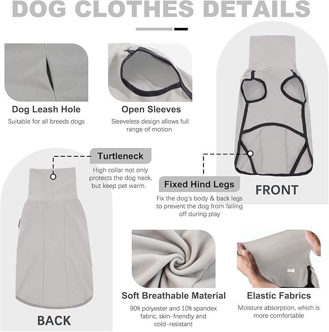 ROZKITCH Dog Winter Coat Soft Pullover Pajamas, Pet Windproof Warm Cold Weather Jacket Vest Cozy Onesie Jumpsuit Apparel Outfit Clothes for Small Medium Large Dogs Walking Sleep Grey M