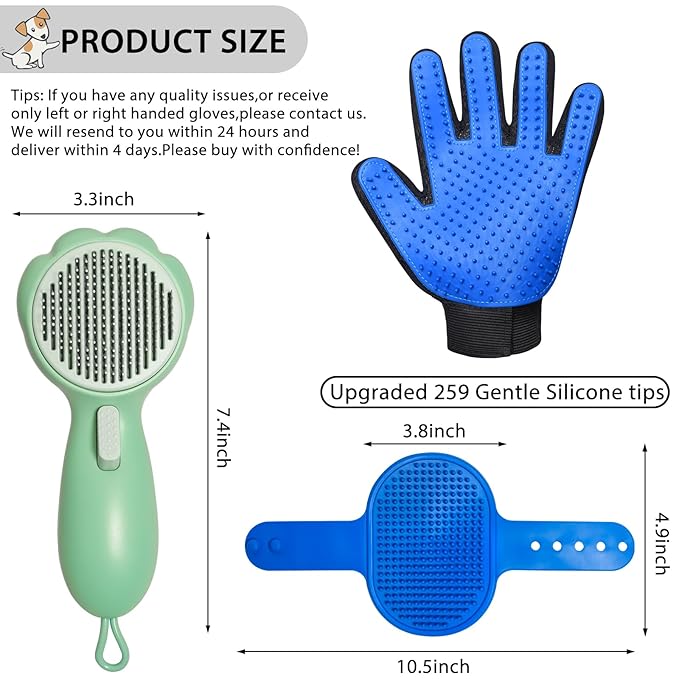 GJEASE Cat Grooming Glove Brush,Self-Cleaning Slicker Pet Brush for Short and Long Haired Pets,Dog Bath Brush for Shedding and Grooming,Removes Loose Hair and Tangles,Promote Circulation