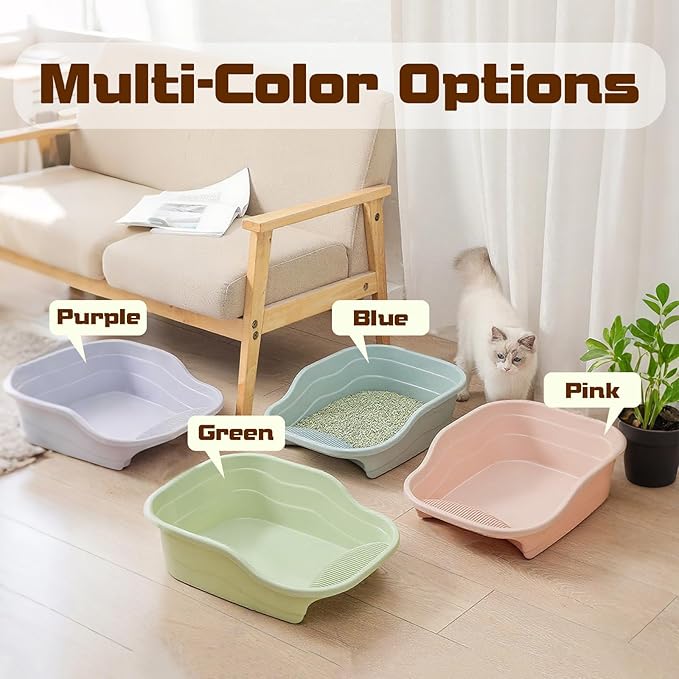 Small Cat Litter Box with High Sides,Cat Boxes for Indoor Cats,Cat Litter Pan for Kitty,Litter Box with Low Entry,Non-Slip Pedal,Easy to Clean,Anti-Splashing (Pink)