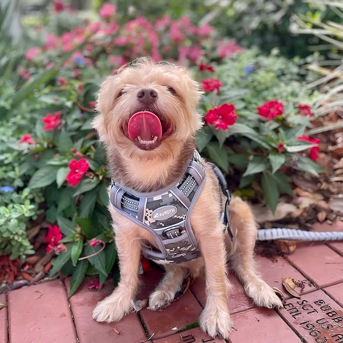Auroth Tactical Dog Training Harness No Pulling Front Clip Leash Adhesion Reflective K9 Pet Working Vest Easy Control for Small Medium Large Dogs Grey Camo S
