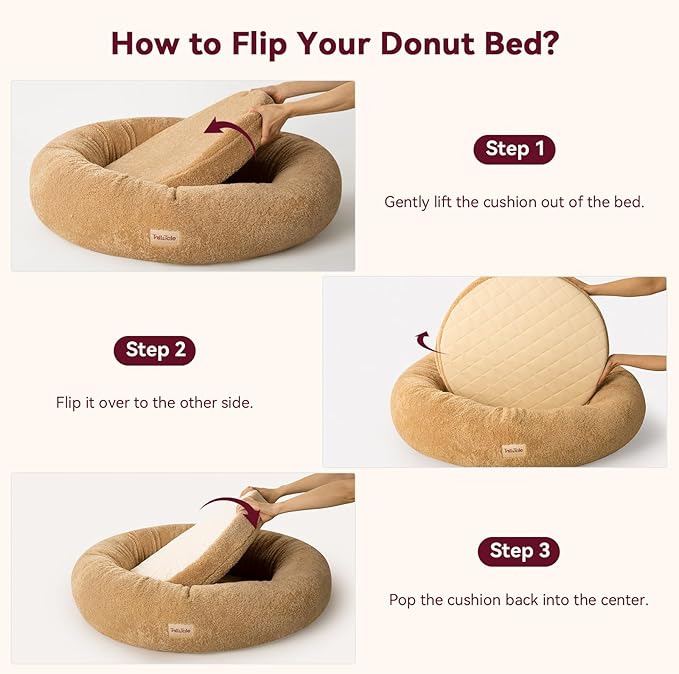 Self-Warming Calming Donut Dog Bed for Small Dogs & Cats – Orthopedic Memory Foam Round Pet Bed for Anxiety Relief & Joint Support, Waterproof Liner, Washable Removable Cover, Non-Slip Bottom