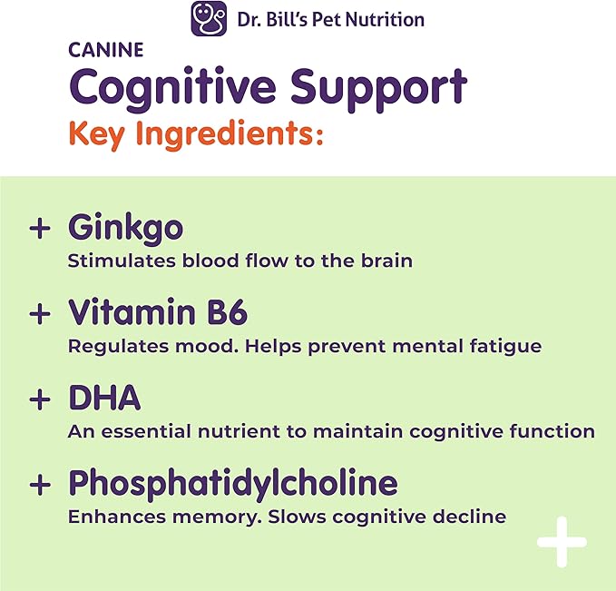 Dr. Bill’s Canine Cognitive Support | Memory Support Supplement Multivitamin for Dogs | Contains Gingko Biloba, L-Carnosine, Vitamin B-12, L-Glutamine, L-Tyrosine, and DHA for Adult and Senior Dog
