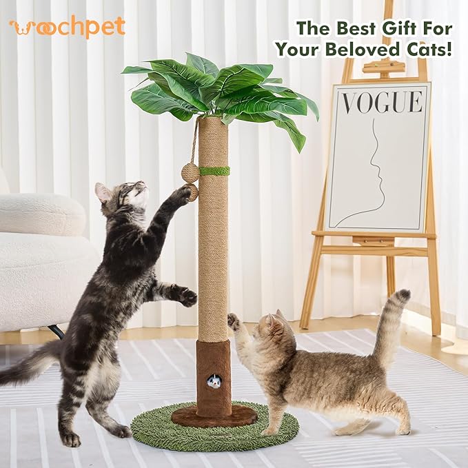35" Tall Cat Scratching Post, Cat Scratcher for Indoor Cats, Sisal Rope Scratch Post with Hanging Ball and Cat Toys for Kitten Adult Cats