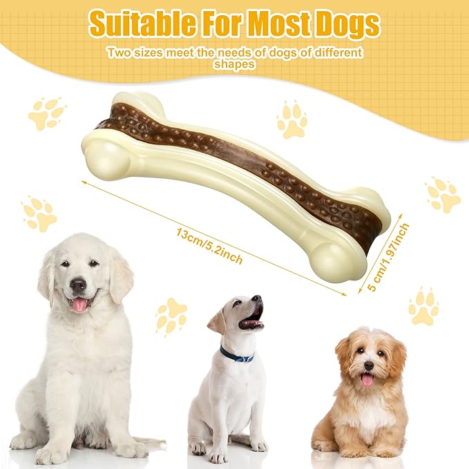Sosation 3 Pack Chew Toys for Aggressive Chewers, Bone Toys Nylon Beef Flavor Dog Teething Toys for Large/Medium/Small Puppies Breeds(Medium, Curved Bone)