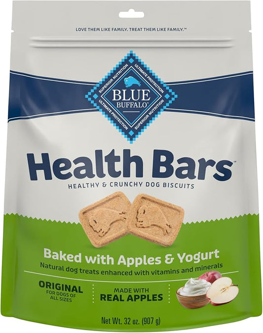 Blue Buffalo Health Bars Mini Crunchy Dog Biscuits, Oven-Baked with Natural Ingredients, Apples & Yogurt, 32-oz Bag