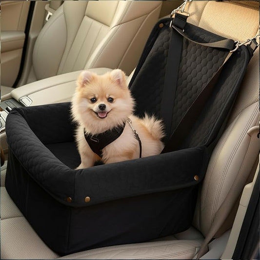 Dog Car Seat for Small Medium Dogs, Travel Pet Car Bed with Removable Waterproof Cover, Memory Foam Dog Booster Seats Up to 35 lbs, Safety Belt and Storage Pocket(Black)