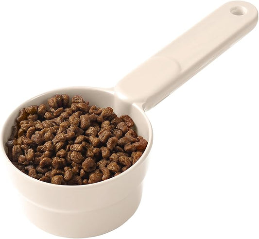 Dog Food Scoop 1 Cup 1/2 Cup - Melamine Dog Food Measuring Cup, Pet Food Scoop for Dog Cat...Comfortable Long Handle for Easy to Scoop Food, White 1 Cup