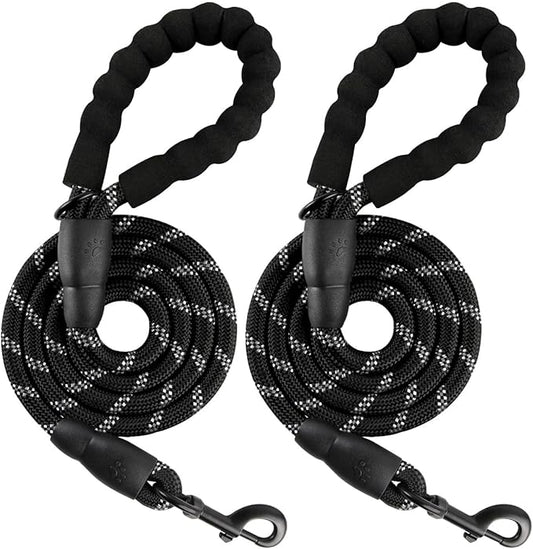 BARKBAY Dog Leashes for Large Dogs Heavy Duty Dog Leash 2 Pack 5 FT with Comfortable Padded Handle Highly Reflective Threads for Medium Large Dogs Walking Training Running (5FT-1/2,Black+Black)