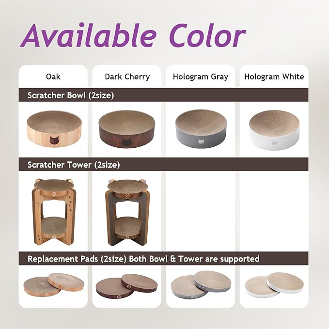 Necoichi Cat Scratcher Tower for Indoor Cats - Cat Scratching Post Lounger with Reversible Usability and Extra Comfort for Lounge, Cardboard Bed Couch / (XL, Dark Cherry)