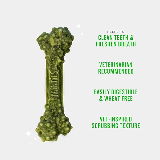 Minties Dental Chews for Dogs, 36 Count, Vet-Recommended Mint-Flavored Treats for Large Dogs Over 50 lbs, Dental Bones Clean Teeth, Fight Bad Breath, and Removes Plaque and Tartar