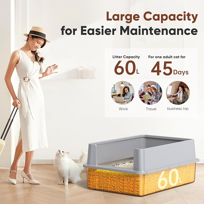 Extra Large Stainless Steel Litter Box with Lid, XXXL XXL Metal Litter Box for Big Cats & Kitty, 28”L x 20”W x 12”H Enclosed Cat Litter Boxes, Never Absorbs Odors, Anti-Urine Leakage, Easy Cleaning
