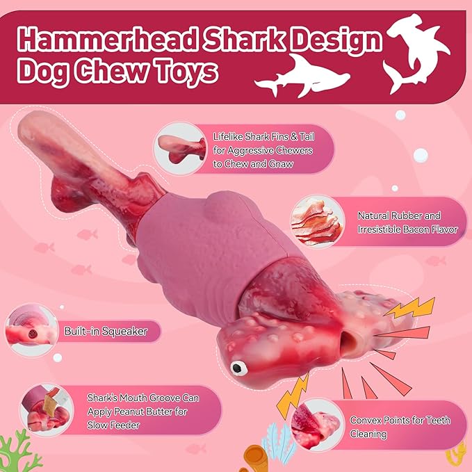 Dog Toys for Aggressive Chewers, Interactive Dog Chew Toy for Large Dogs, Indestructible Squeaky Toys to Keep Them Busy, Tough Toy for Medium/Large Breed Dogs Pink