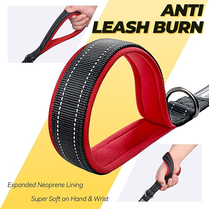 VIVAGLORY Twingrip Dog Leash, Double Handle Dog Leash for Training & Walking with Traffic Handle & 2 Loop, Traffic Control Reflective Heavy Duty for Puppy Pet, 5ft x 1in, Black