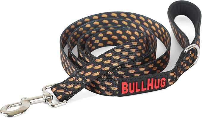 BULLHUG 6 FT Bulldog Leash with Padded Handle. Perfect for Bulldogs, French Bulldogs, Pugs & All Breeds. Leashes for Walking, Training Lead for Bulldogs (Hot Dog)