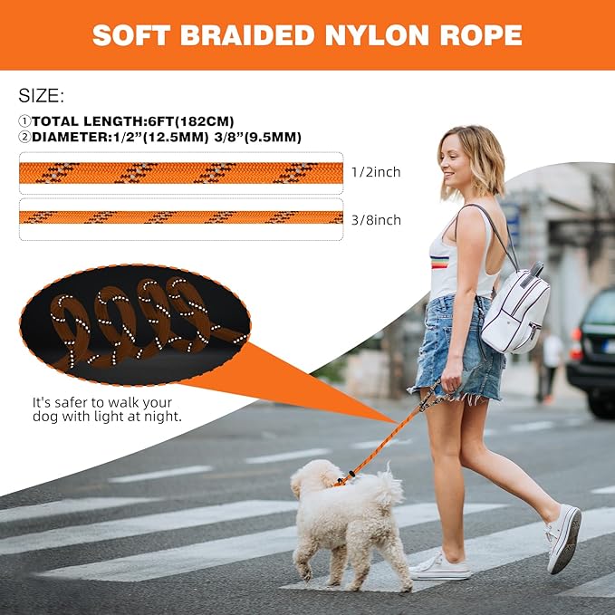 lynxking Slip Lead Dog Leash Reflective, Heavy Duty Comfortable Strong Rope for Large Medium Small Dogs No Pull Pet Training (Orange, Large 1/2in x 6ft-Slip Lead)
