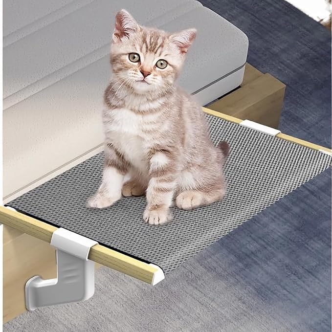 Cat Bed Window Sill Perch,Adjustable Cat Bedside Hammock Metal Frame Kitten Shelf Windowsill for Indoor Large Heavy Cats No Drilling Window Sill Extender for Pets (White, M)