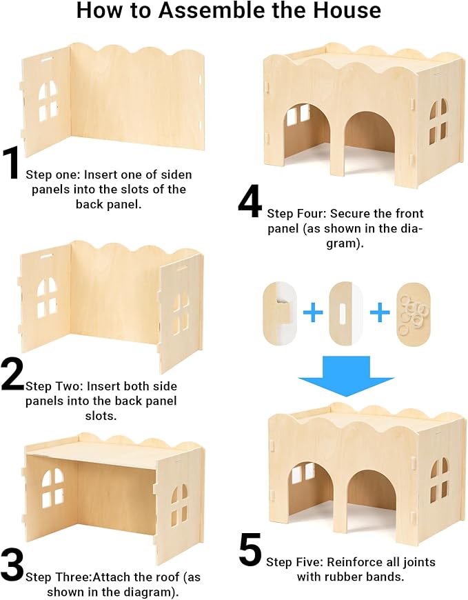 Guinea Pig Hideout, Natural Wooden Chew Proof Hideaway Hut for Small Pets (Wood, Guinea Pig)