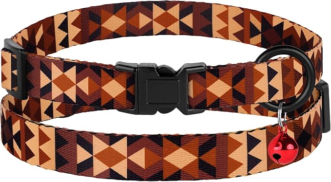 Cat Collars 2 Pack - Soft Cute Breakaway Collar with Bell, Adjustable Safety Kitten Collars for Girl & Boy Cats – Comfortable Stylish Patterned Print Lightweight (Crossandra + Geometric)