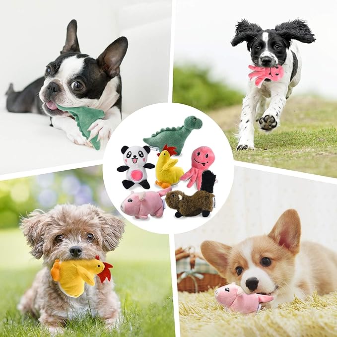 LEGEND SANDY Squeaky Plush Dog Toy 6 Pack for Puppy, Small Stuffed Puppy Chew Dog Toys Bulk with Squeakers, Cute Soft Pet Toy for Small Medium Size Dogs
