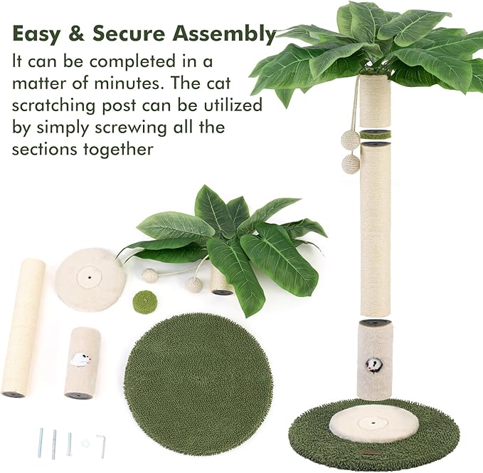 35" Tall Cat Scratching Post Furniture Scratching Deterrent for Indoor Cats, Hanging Ball with Sturdy Large Scratch Pole Premium Sisal Rope Scratch Posts Kitten and Adult Cats