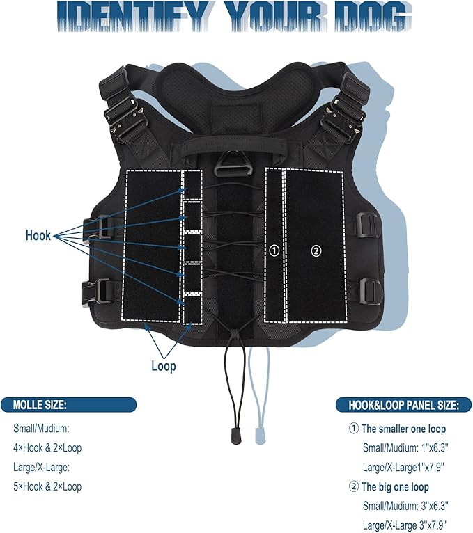 PETNANNY Tactical Service Dog Vest - No-Pull Emotional Support Harness with Hook & Loop Patches & Molle System for Training & Hunting (Black, Small)