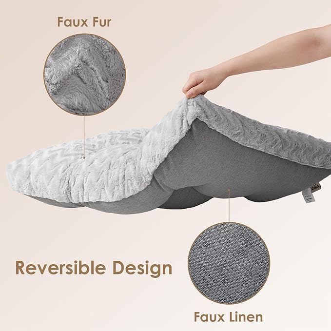 EHEYCIGA Reversible Dog Crate Bed Washable, Comfort Fluffy Plush Dog Kennel Pad for Large Dogs and Cats, Deluxe Machine Washable Pet Sleeping Mats, 35" x 23"x 3.5", Grey